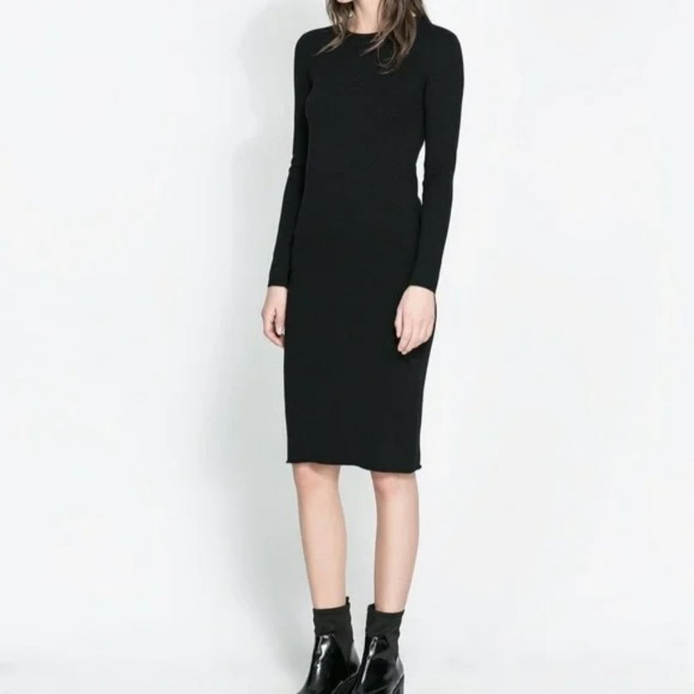 Zara Thermal Knit Long Sleeve Stretch Fitted Dress